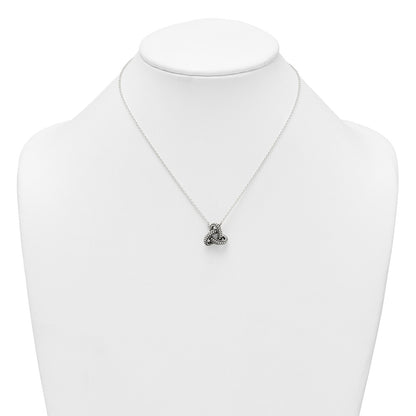 Sterling Silver Antiqued Textured Trinity Knot Charm Necklace