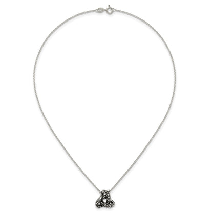 Sterling Silver Antiqued Textured Trinity Knot Charm Necklace