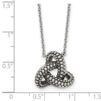 Sterling Silver Antiqued Textured Trinity Knot Charm Necklace