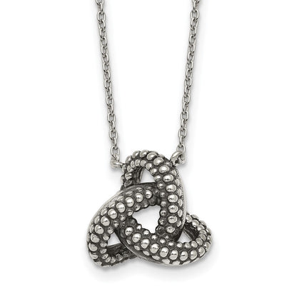 Sterling Silver Antiqued Textured Trinity Knot Charm Necklace