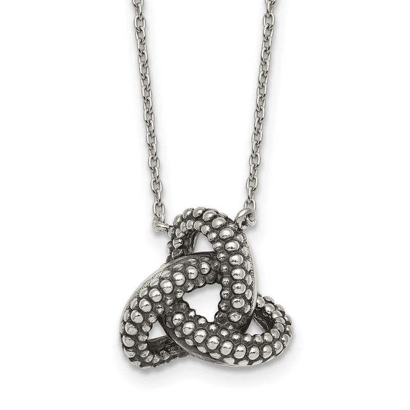 Sterling Silver Antiqued Textured Trinity Knot Charm Necklace