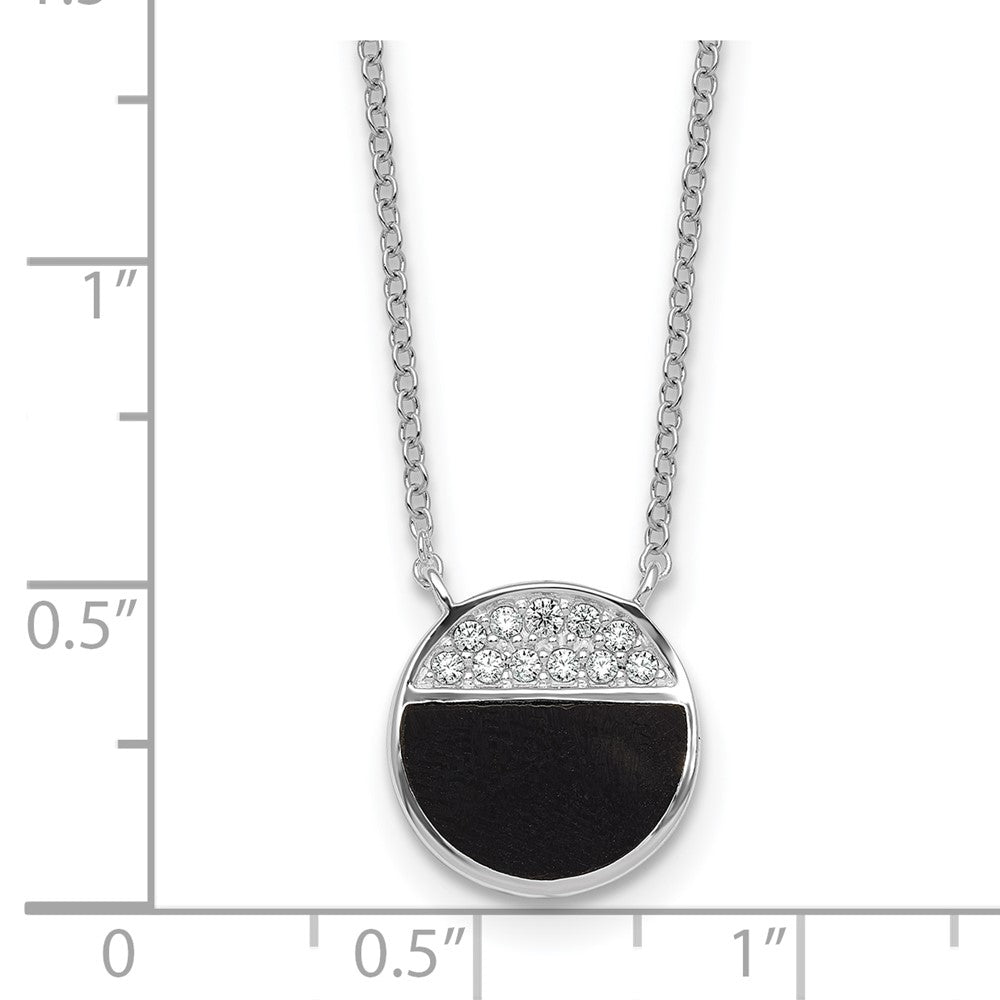 Sterling Silver Rh-Pltd Polished Black Onyx CZ Circle 16in w/2in Ext Necklace