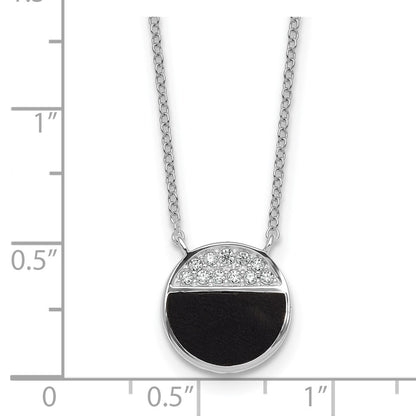 Sterling Silver Rh-Pltd Polished Black Onyx CZ Circle 16in w/2in Ext Necklace