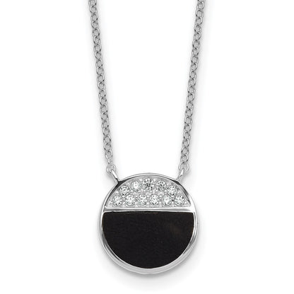 Sterling Silver Rh-Pltd Polished Black Onyx CZ Circle 16in w/2in Ext Necklace