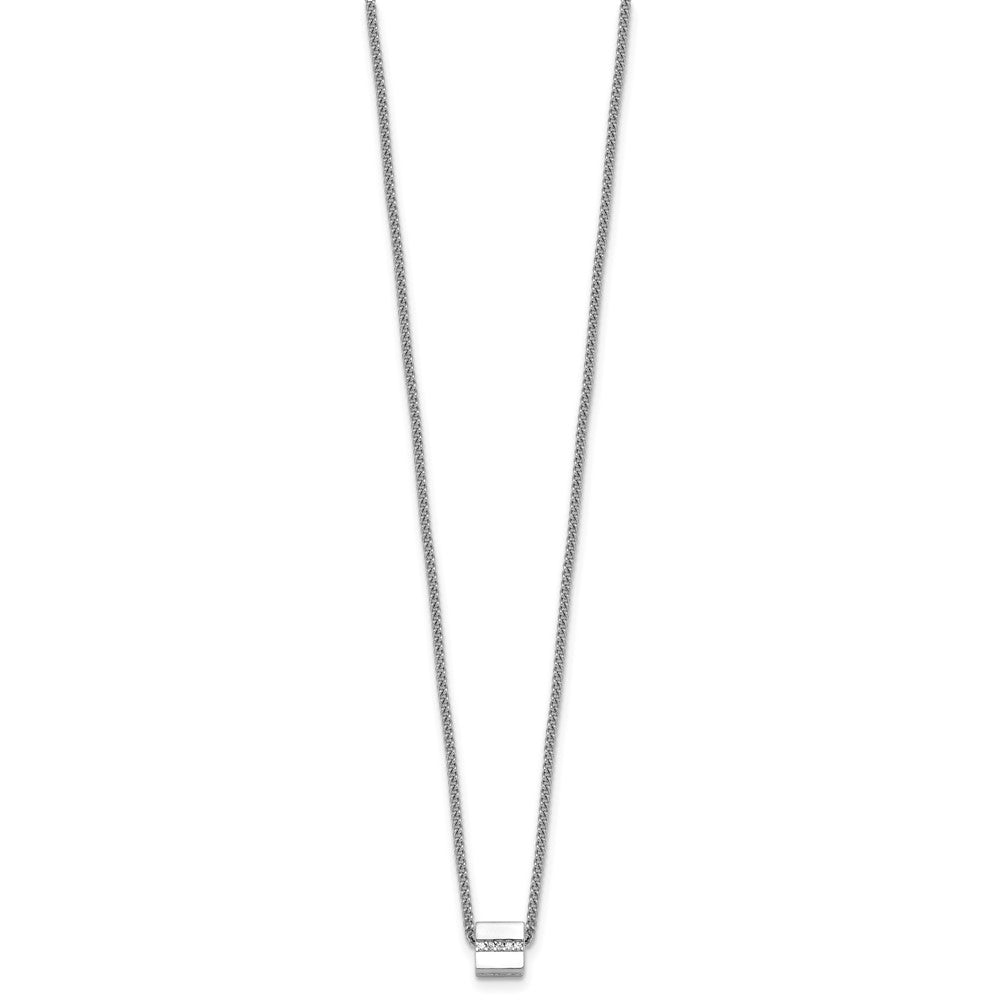 Sterling Silver Rhodium Plated Polished Fancy CZ Cube 16in w/2in Ext Necklace