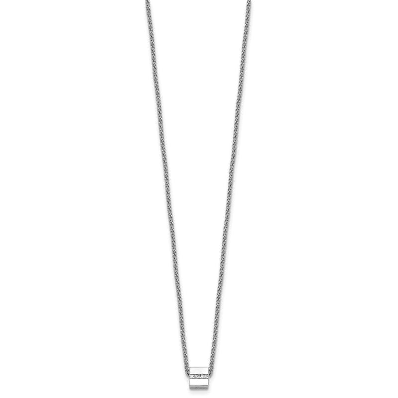 Sterling Silver Rhodium Plated Polished Fancy CZ Cube 16in w/2in Ext Necklace