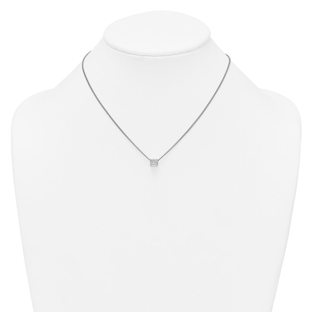 Sterling Silver Rhodium Plated Polished Fancy CZ Cube 16in w/2in Ext Necklace