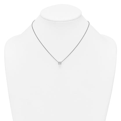 Sterling Silver Rhodium Plated Polished Fancy CZ Cube 16in w/2in Ext Necklace