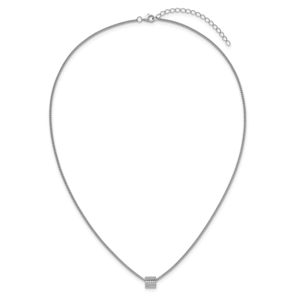 Sterling Silver Rhodium Plated Polished Fancy CZ Cube 16in w/2in Ext Necklace