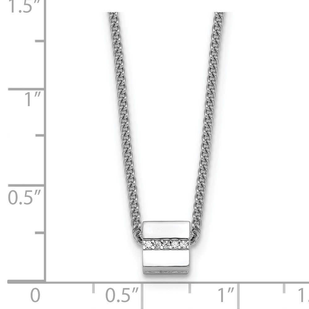Sterling Silver Rhodium Plated Polished Fancy CZ Cube 16in w/2in Ext Necklace