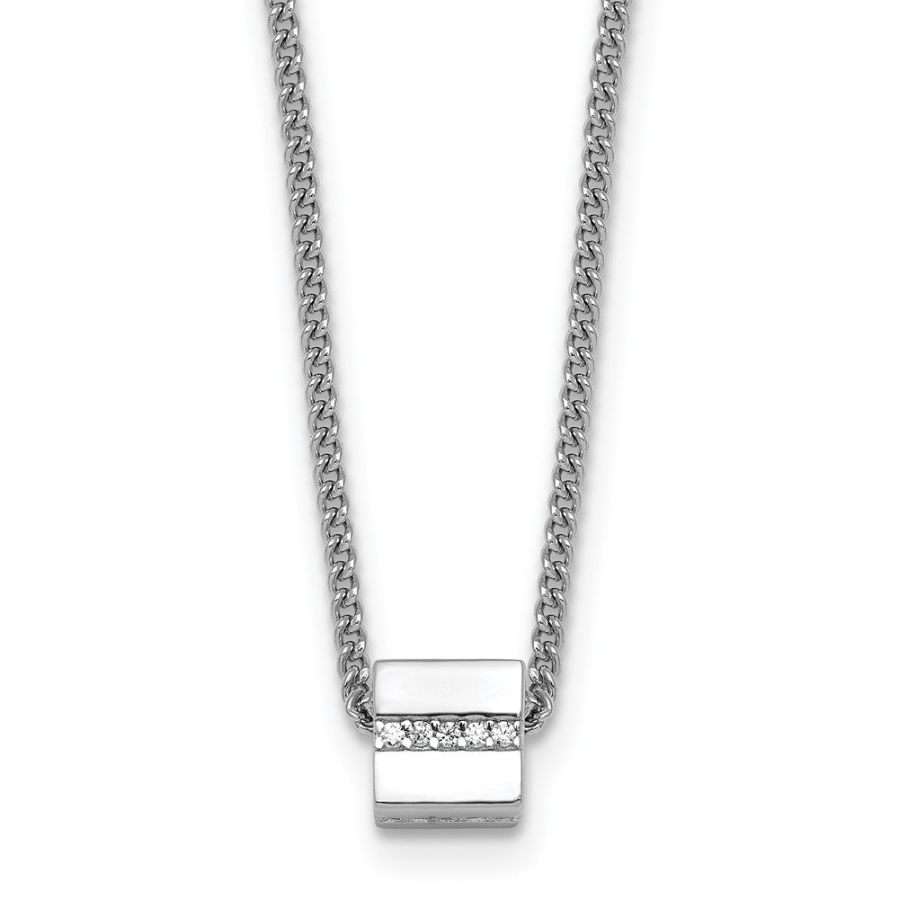 Sterling Silver Rhodium Plated Polished Fancy CZ Cube 16in w/2in Ext Necklace