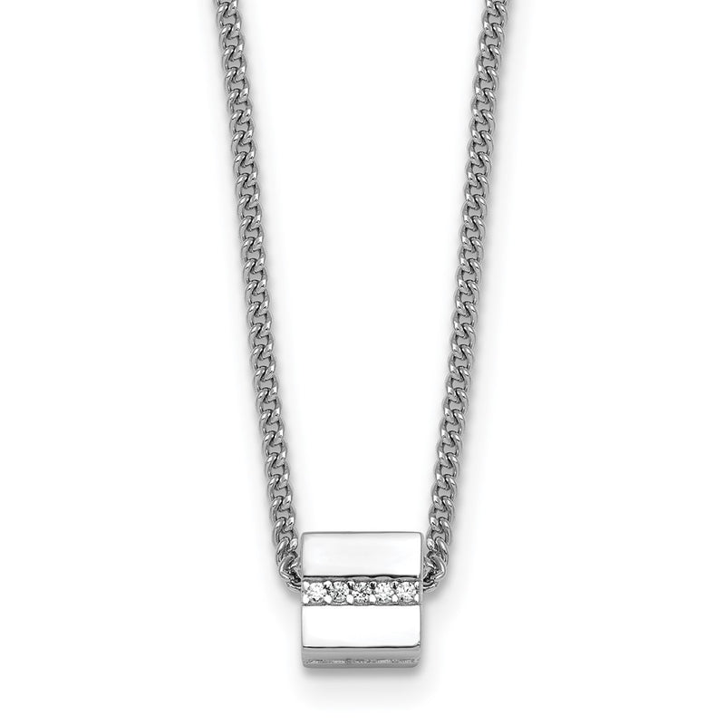 Sterling Silver Rhodium Plated Polished Fancy CZ Cube 16in w/2in Ext Necklace