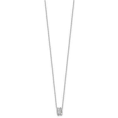 Sterling Silver Polished CZ Circle Bead 16in W/ 2in Ext Necklace