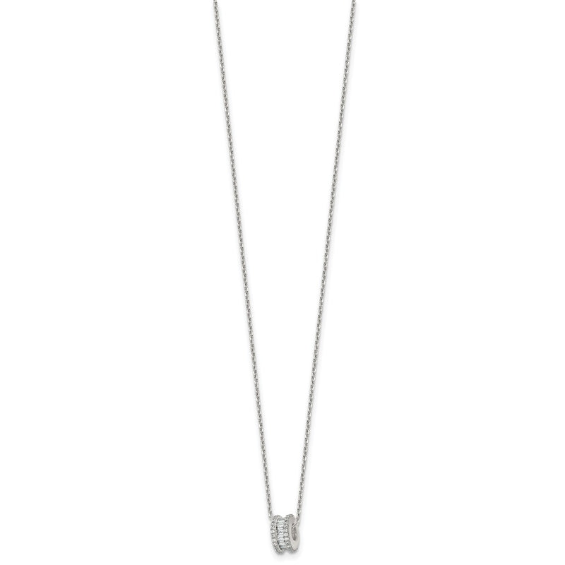 Sterling Silver Polished CZ Circle Bead 16in W/ 2in Ext Necklace