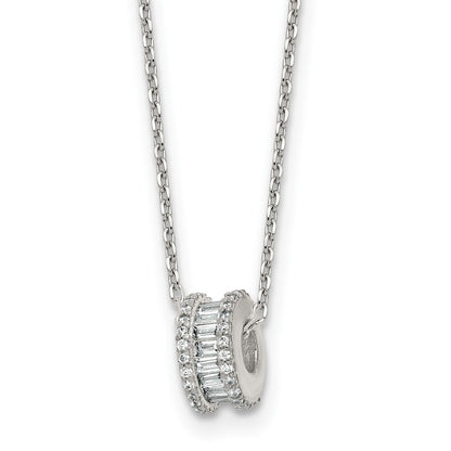 Sterling Silver Polished CZ Circle Bead 16in W/ 2in Ext Necklace