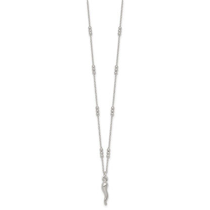 Sterling Silver Polished and Beaded Italian Horn 18 Inch Necklace