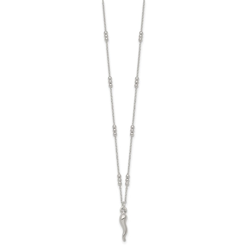 Sterling Silver Polished and Beaded Italian Horn 18 Inch Necklace