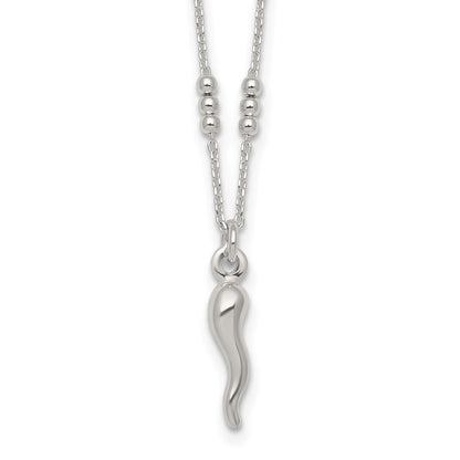 Sterling Silver Polished and Beaded Italian Horn 18 Inch Necklace