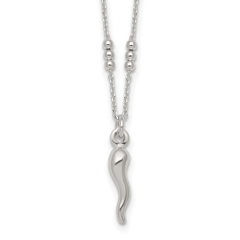 Sterling Silver Polished and Beaded Italian Horn 18 Inch Necklace