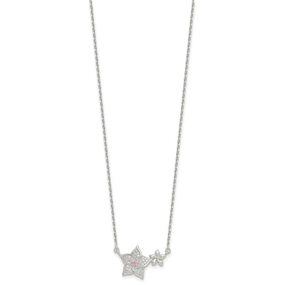 Sterling Silver Pink and White CZ Flower w/2in Ext Necklace