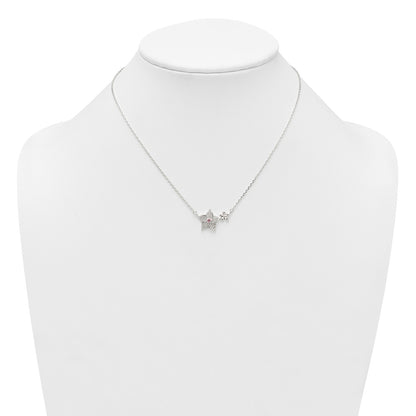 Sterling Silver Pink and White CZ Flower w/2in Ext Necklace