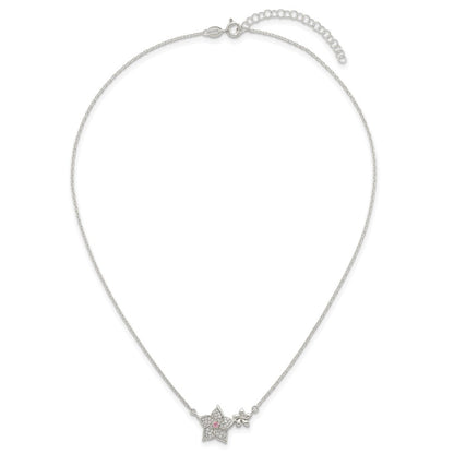Sterling Silver Pink and White CZ Flower w/2in Ext Necklace