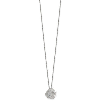 Sterling Silver Polished CZ Fish 16in W/ 2in Ext Necklace