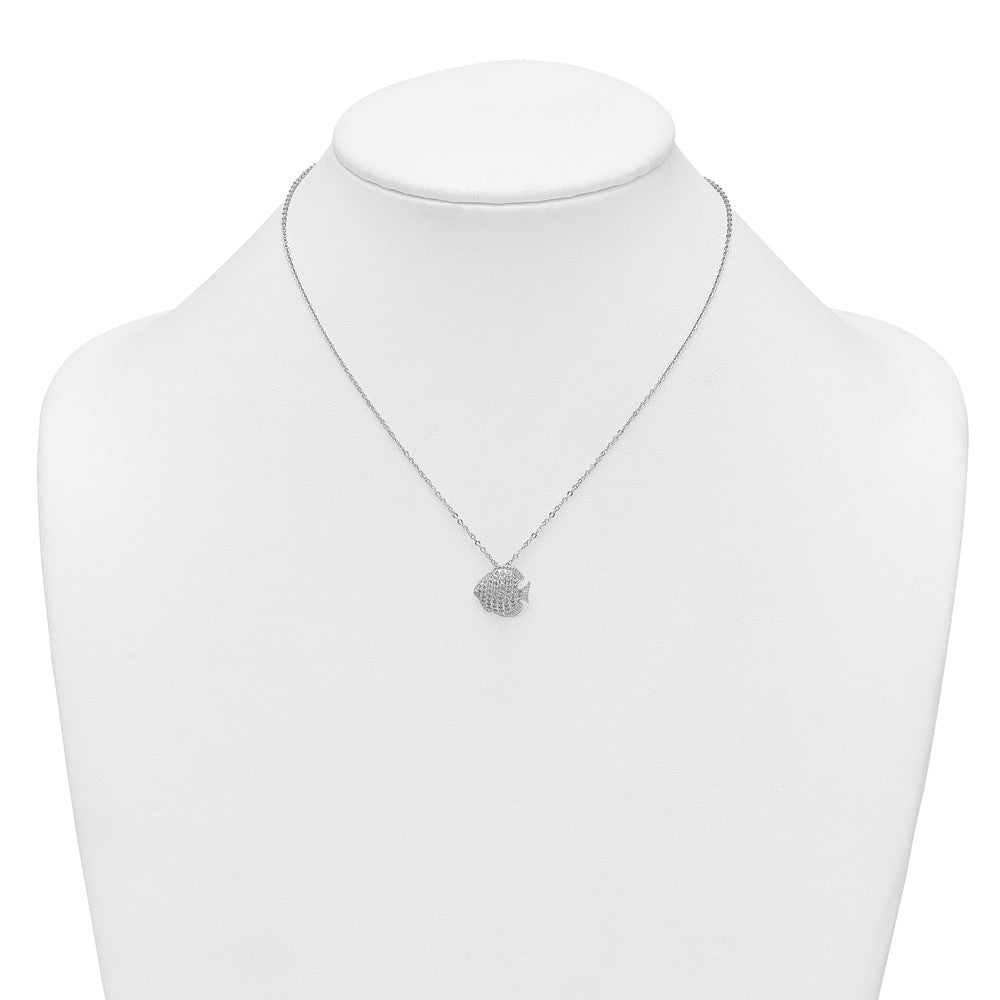 Sterling Silver Polished CZ Fish 16in W/ 2in Ext Necklace
