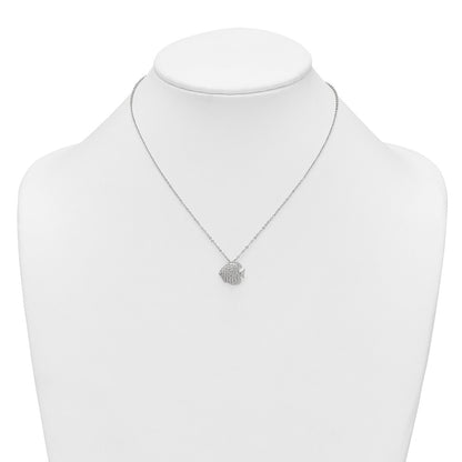 Sterling Silver Polished CZ Fish 16in W/ 2in Ext Necklace