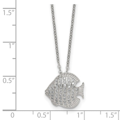 Sterling Silver Polished CZ Fish 16in W/ 2in Ext Necklace