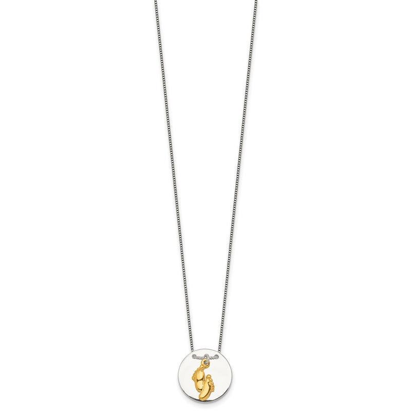 Sterling Silver Gold-Tone Polished Footprint Disc Necklace