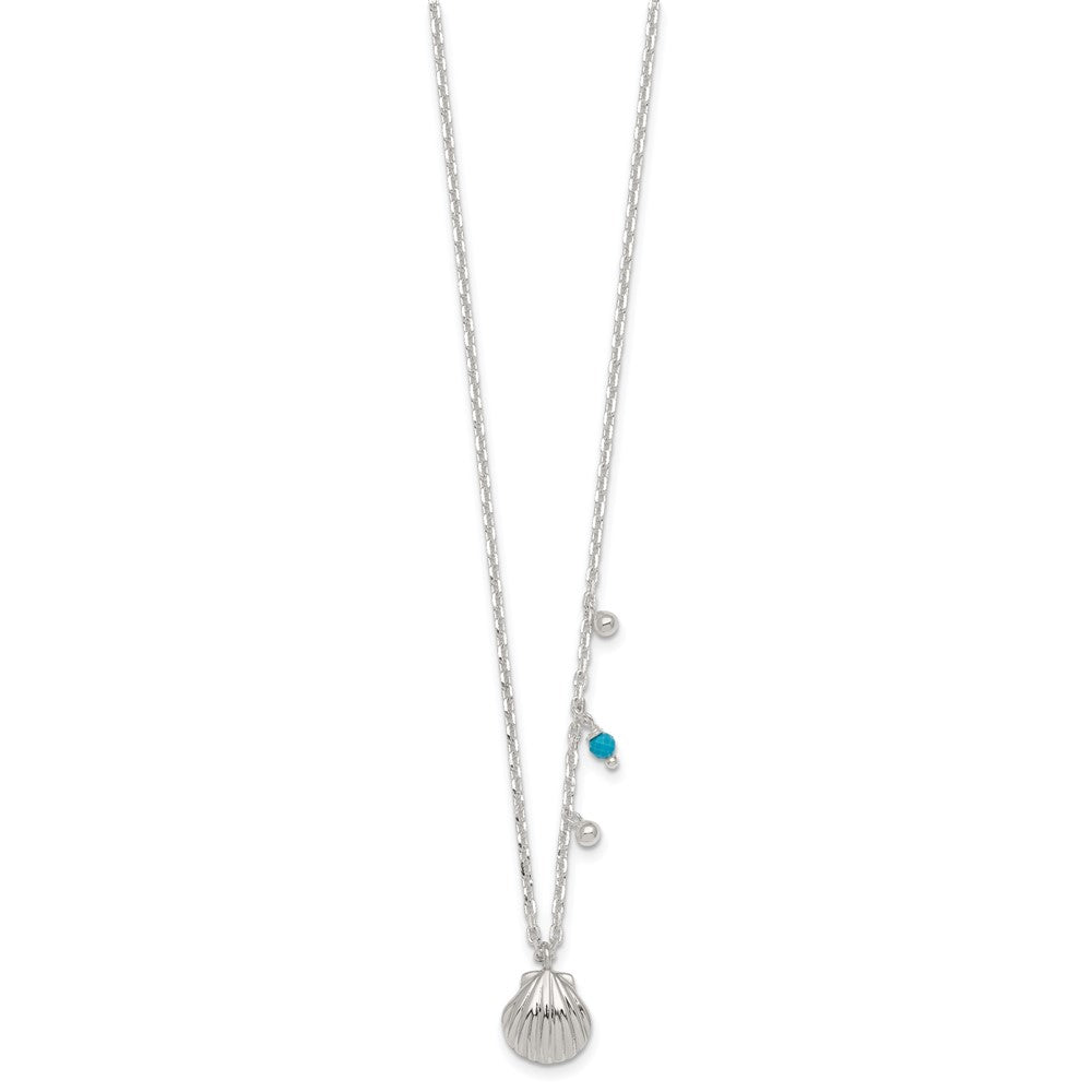 Sterling Silver Polished Beaded Turquoise and Seashell W/ 2in Ext Necklace