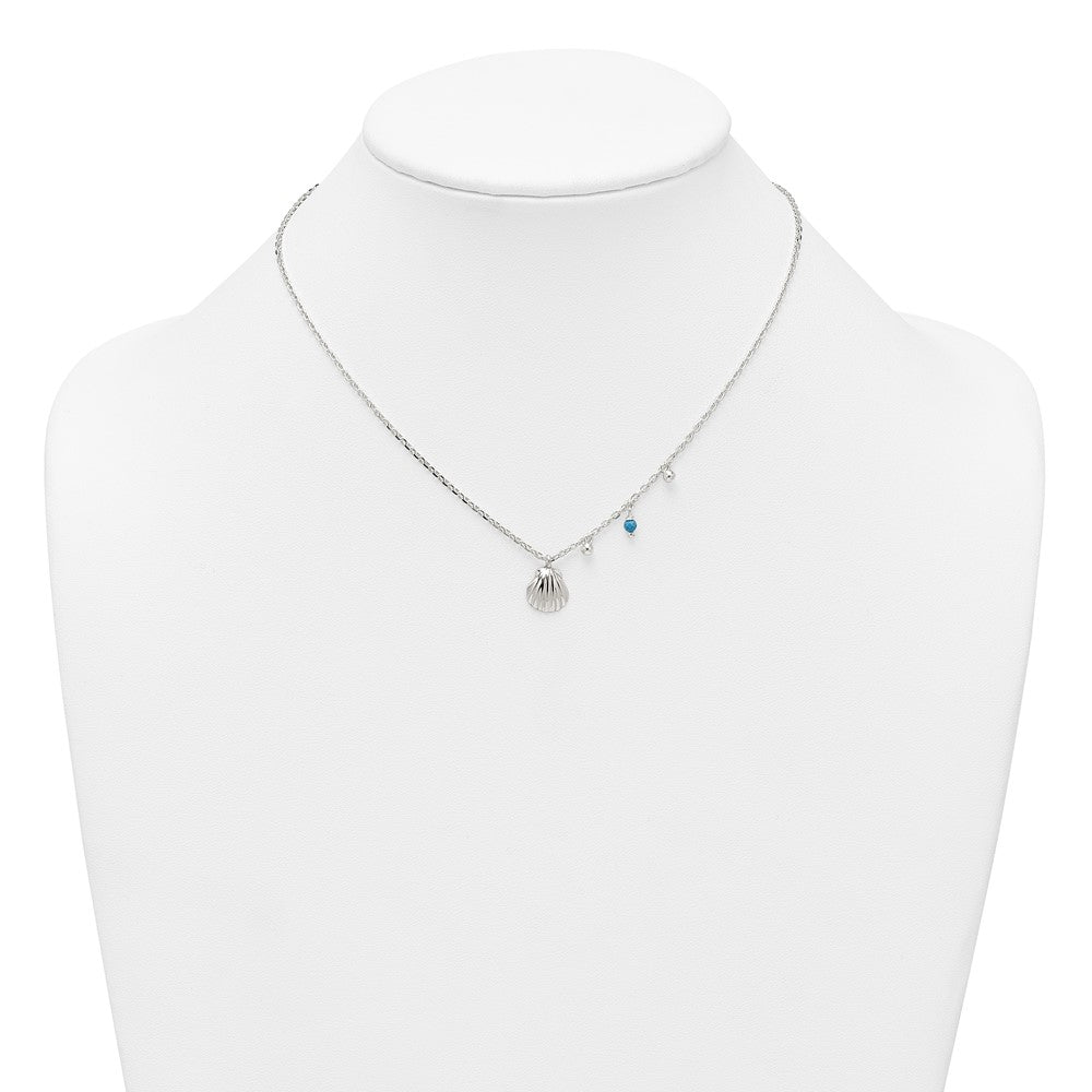 Sterling Silver Polished Beaded Turquoise and Seashell W/ 2in Ext Necklace