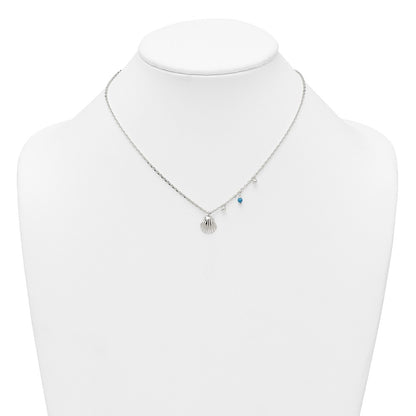 Sterling Silver Polished Beaded Turquoise and Seashell W/ 2in Ext Necklace