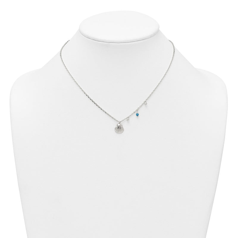 Sterling Silver Polished Beaded Turquoise and Seashell W/ 2in Ext Necklace
