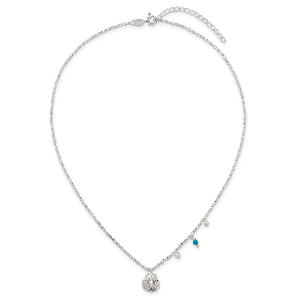 Sterling Silver Polished Beaded Turquoise and Seashell W/ 2in Ext Necklace