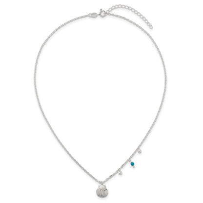 Sterling Silver Polished Beaded Turquoise and Seashell W/ 2in Ext Necklace