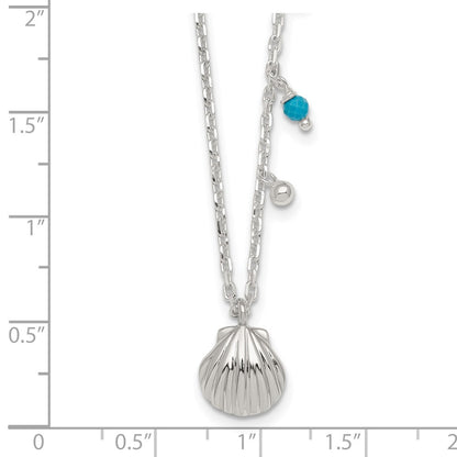 Sterling Silver Polished Beaded Turquoise and Seashell W/ 2in Ext Necklace