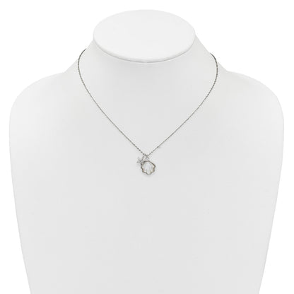 Sterling Silver Rh-Pltd Mop Shell CZ Starfish 16in W/ 2in Ext Necklace