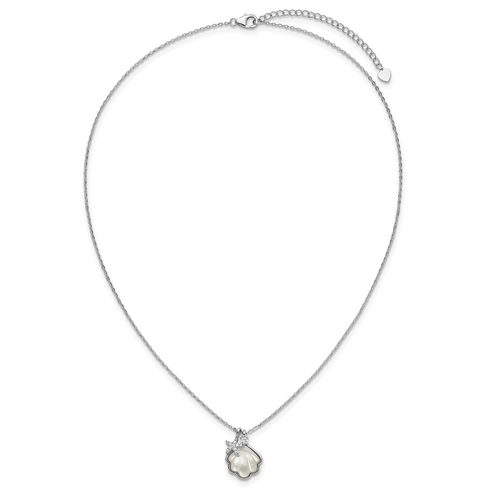 Sterling Silver Rh-Pltd Mop Shell CZ Starfish 16in W/ 2in Ext Necklace