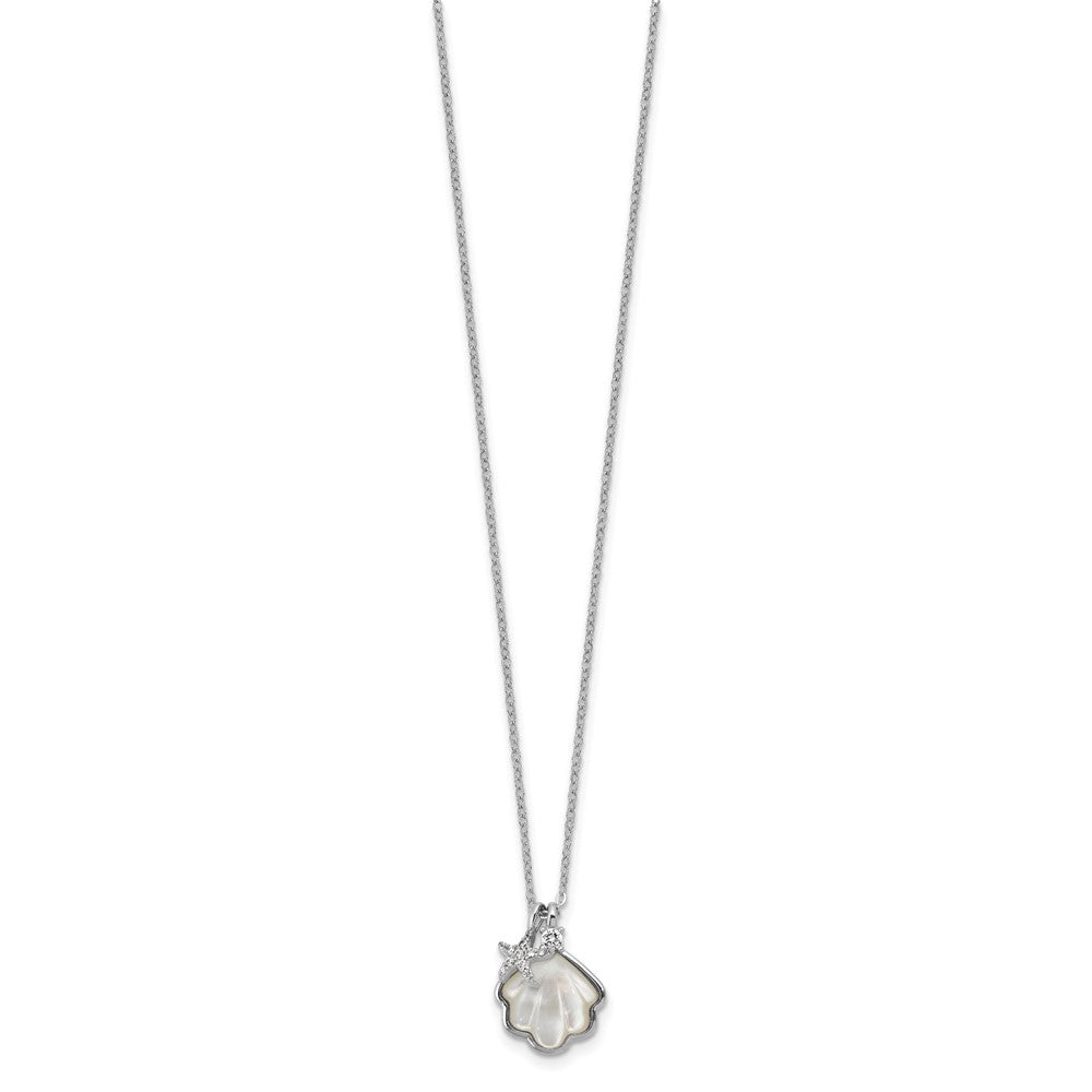 Sterling Silver Rh-Pltd Mop Shell CZ Starfish 16in W/ 2in Ext Necklace