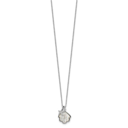 Sterling Silver Rh-Pltd Mop Shell CZ Starfish 16in W/ 2in Ext Necklace