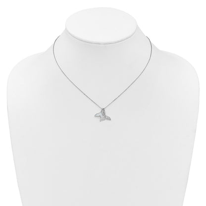 Sterling Silver Rh-Pltd Mop and CZ Whale Tails 16in W/ 2in Ext Necklace