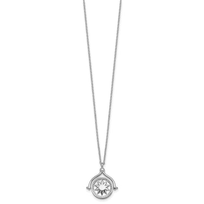 Sterling Silver Rhodium Plated Sun Moon and Star Spin Pendant 18in Necklace