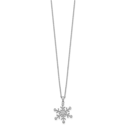 Sterling Silver Rhodium Plated CZ Polished and Textured Snow Flake 18in Necklace
