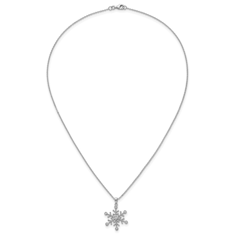 Sterling Silver Rhodium Plated CZ Polished and Textured Snow Flake 18in Necklace