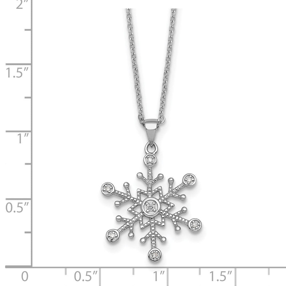 Sterling Silver Rhodium Plated CZ Polished and Textured Snow Flake 18in Necklace
