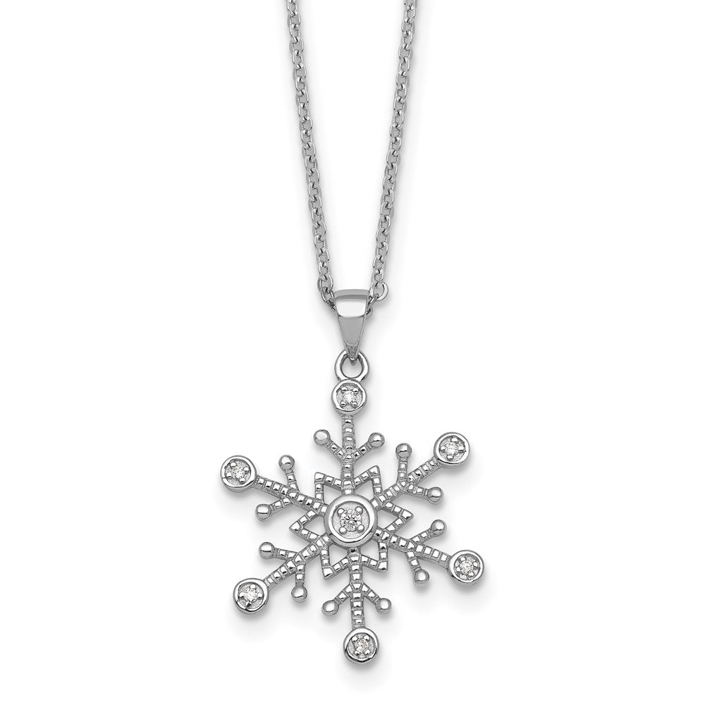 Sterling Silver Rhodium Plated CZ Polished and Textured Snow Flake 18in Necklace