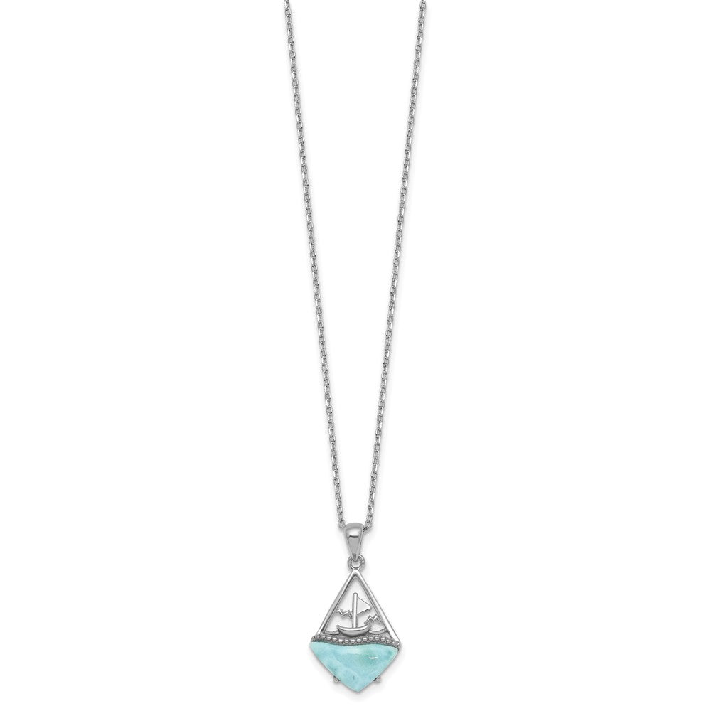 Sterling Silver Rh-Pltd Larimar Sailboat 16in w/2in Ext Necklace