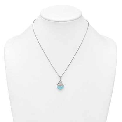 Sterling Silver Rh-Pltd Larimar Sailboat 16in w/2in Ext Necklace